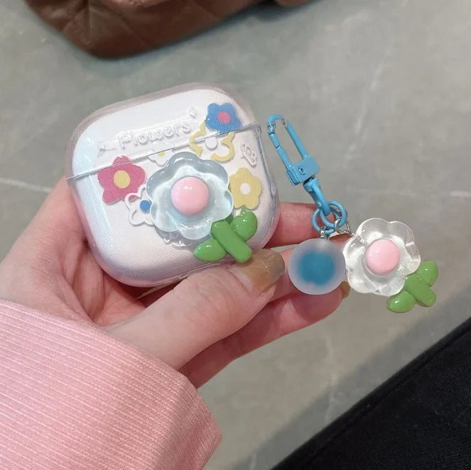Fashion Flower Case for AirPods 4 & Pro 2–1 | Cute Earphone Cover with Keychain