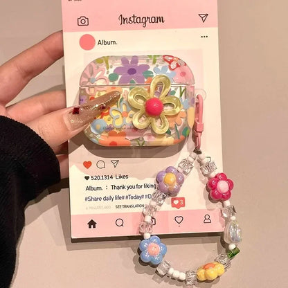 Flower TPU Protective Cover with Keychain for AirPods 1/2/3/4 & AirPods Pro