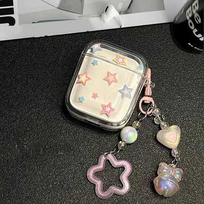 Color Stars Case for AirPods 4–1 & Pro 2 | Soft Cover with Heart Bead Pendant