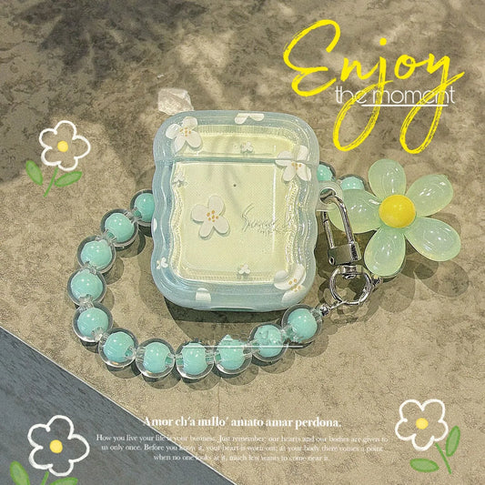 Cute Green Flower AirPods Case | Soft TPU Protective Cover with Hook