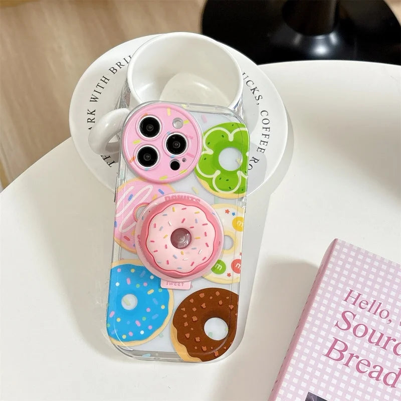 Cute 3D Doughnut MagSafe Griptok Phone Holder for iPhone 15–16, Foldable Stand