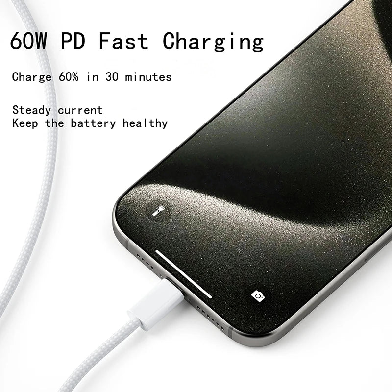 60W USB-C to USB-C Fast Charging Cable – PD Power & Data for iPhone & Android