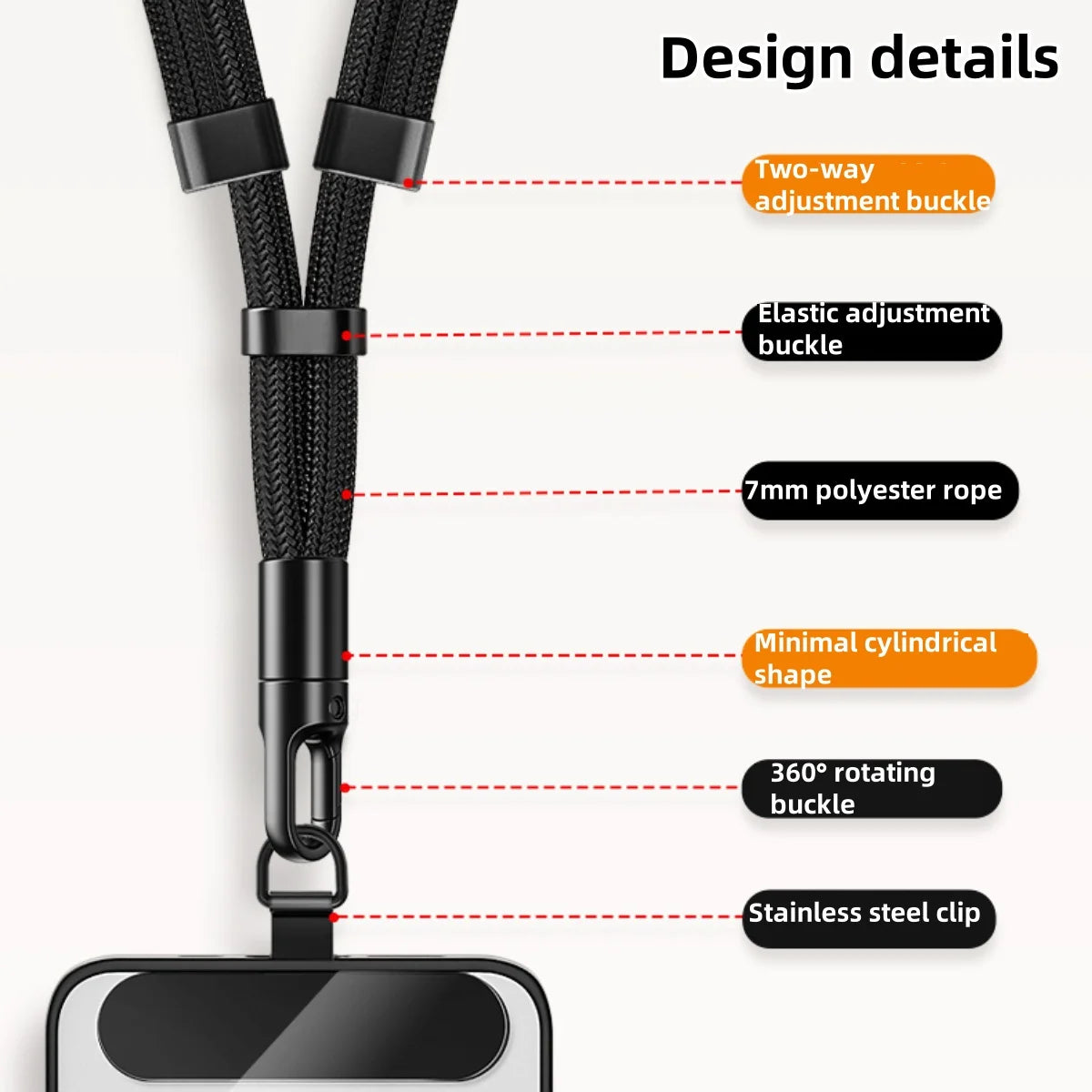Universal Phone Lanyard with Clip – Anti-Drop, 360° Rotation Strap
