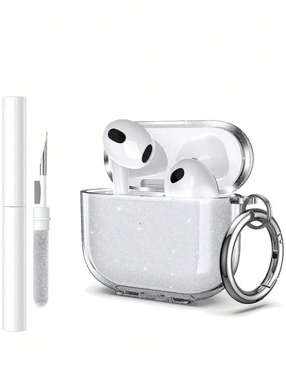 Clear Glitter Case for AirPods 1–4 & Pro 2 with Cleaning Kit