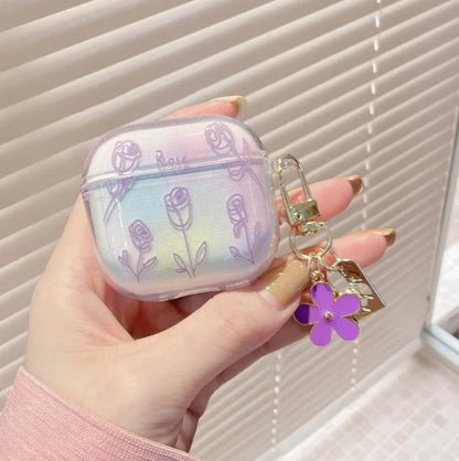 Fashion Flower Case for AirPods 4 & Pro 2–1 | Cute Earphone Cover with Keychain
