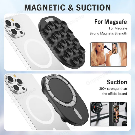 MagSafe Silicone Suction Cup Phone Grip Stand for iPhone Samsung Cellphones