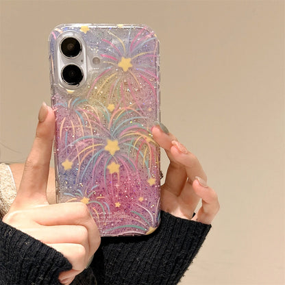 Korean Glitter Fireworks Star Case for iPhone 13–16 Pro Max – Clear & Bling