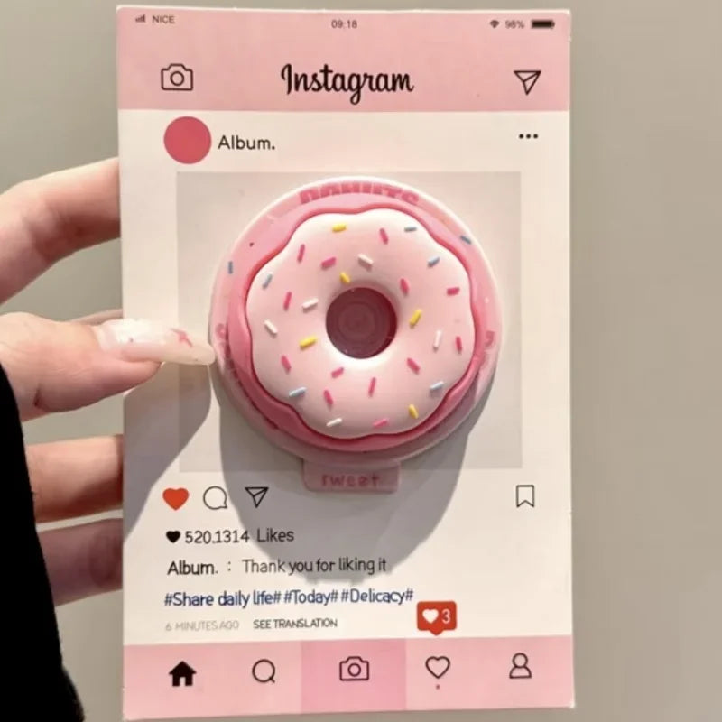 Cute 3D Doughnut MagSafe Griptok Phone Holder for iPhone 15–16, Foldable Stand