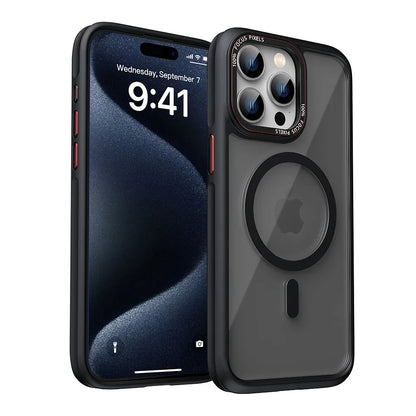 HD Transparent MagSafe Case for iPhone 16 15 14 13 12 Pro Max Metal Buttons