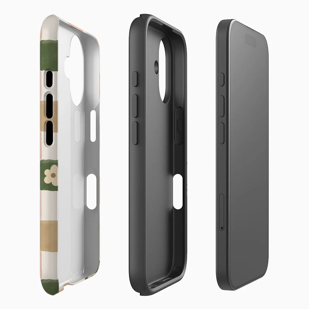 Flowers Checkerboard Case for iPhone 17 16 15 14 13 Pro Max Plus Double-Layer