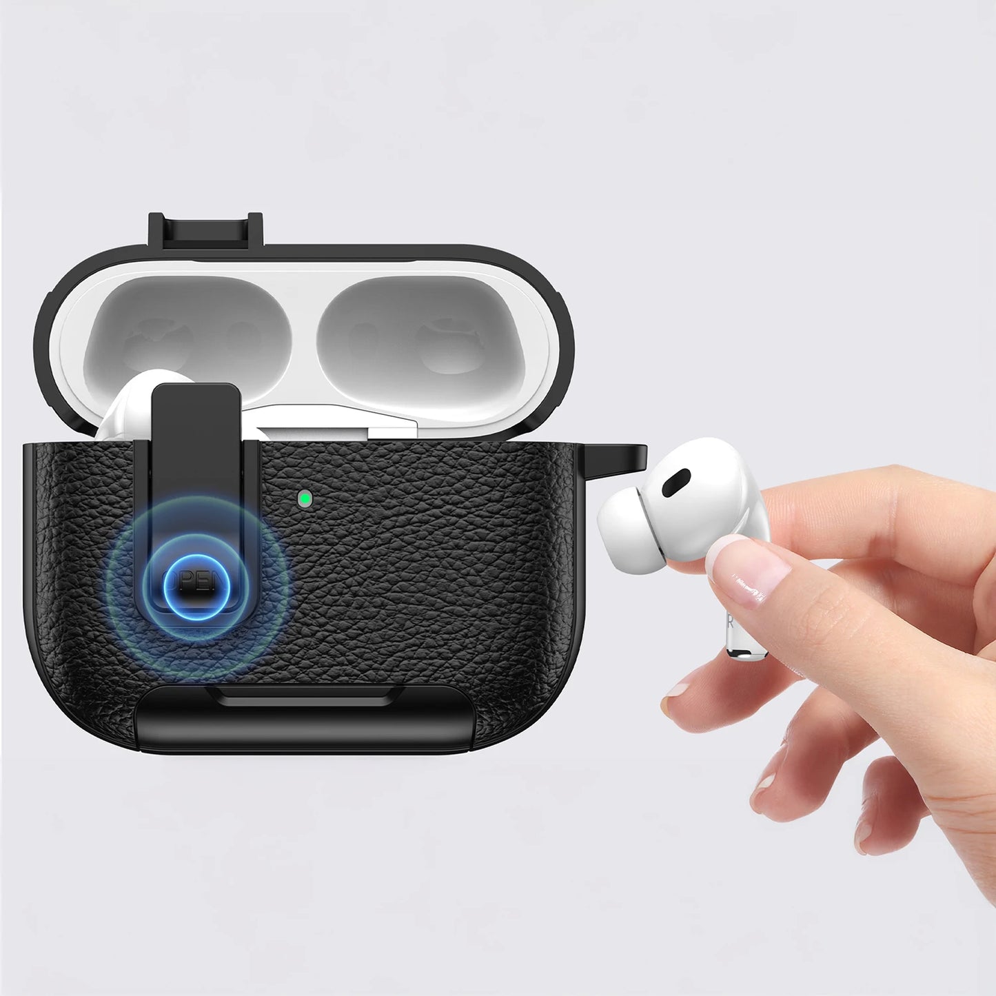 2025 New AirPods Pro 3 Leather Protective Case with Secure Lock & Bracket Cover