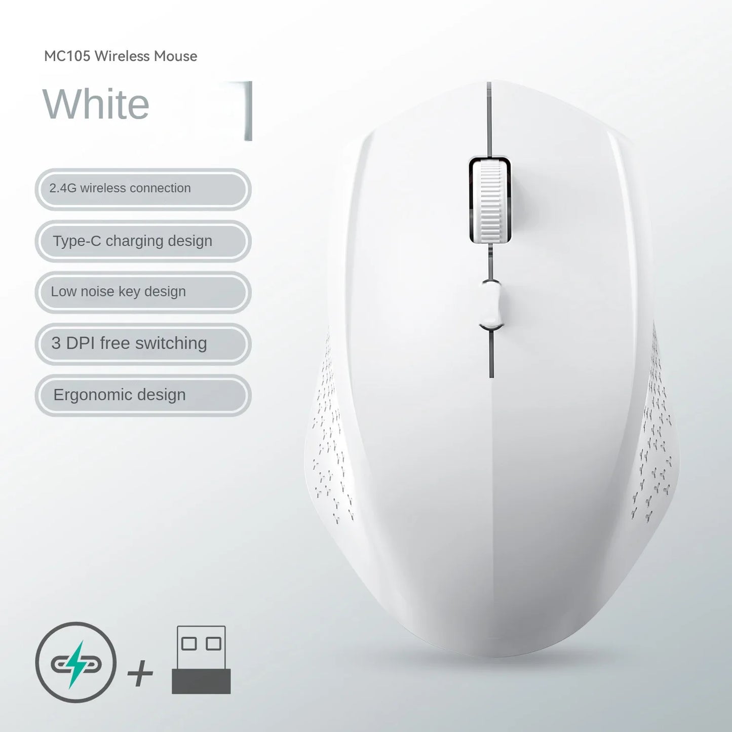 Bluetooth 5.2 + 2.4G Dual-Mode Wireless Mouse Silent Rechargeable 1600DPI