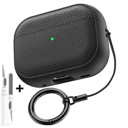Leather Pattern TPU Case for AirPods Pro 3 – Full Protection with Keychain