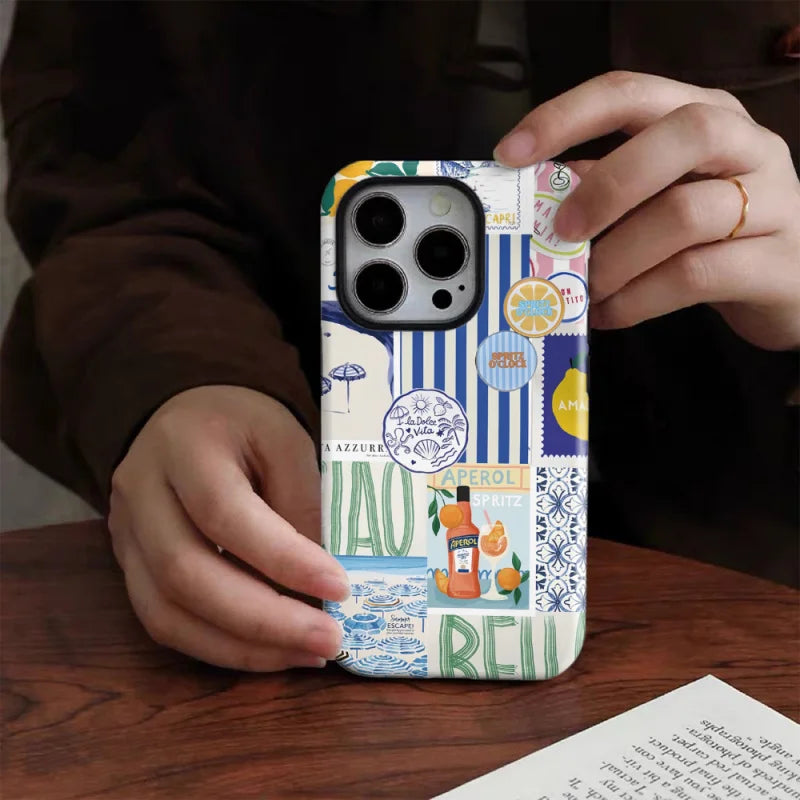 Colorful Pattern 2-in-1 Glossy Tough Case for iPhone 16 Pro Max 15 14 12 Mini XR