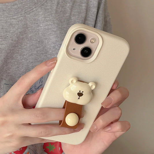 Korean 3D Bear Ring Holder Phone Case for iPhone 15 14 13 12 11 Pro Max
