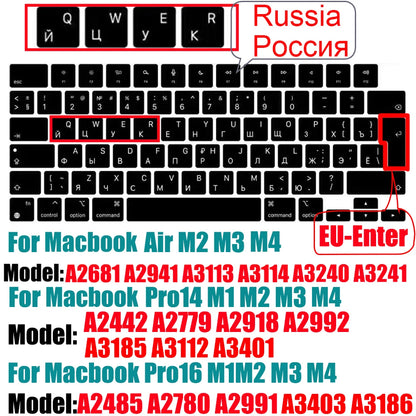 Keyboard Cover for MacBook Air/Pro M1 M2 M3 13.6" 14" 16" with Touch ID