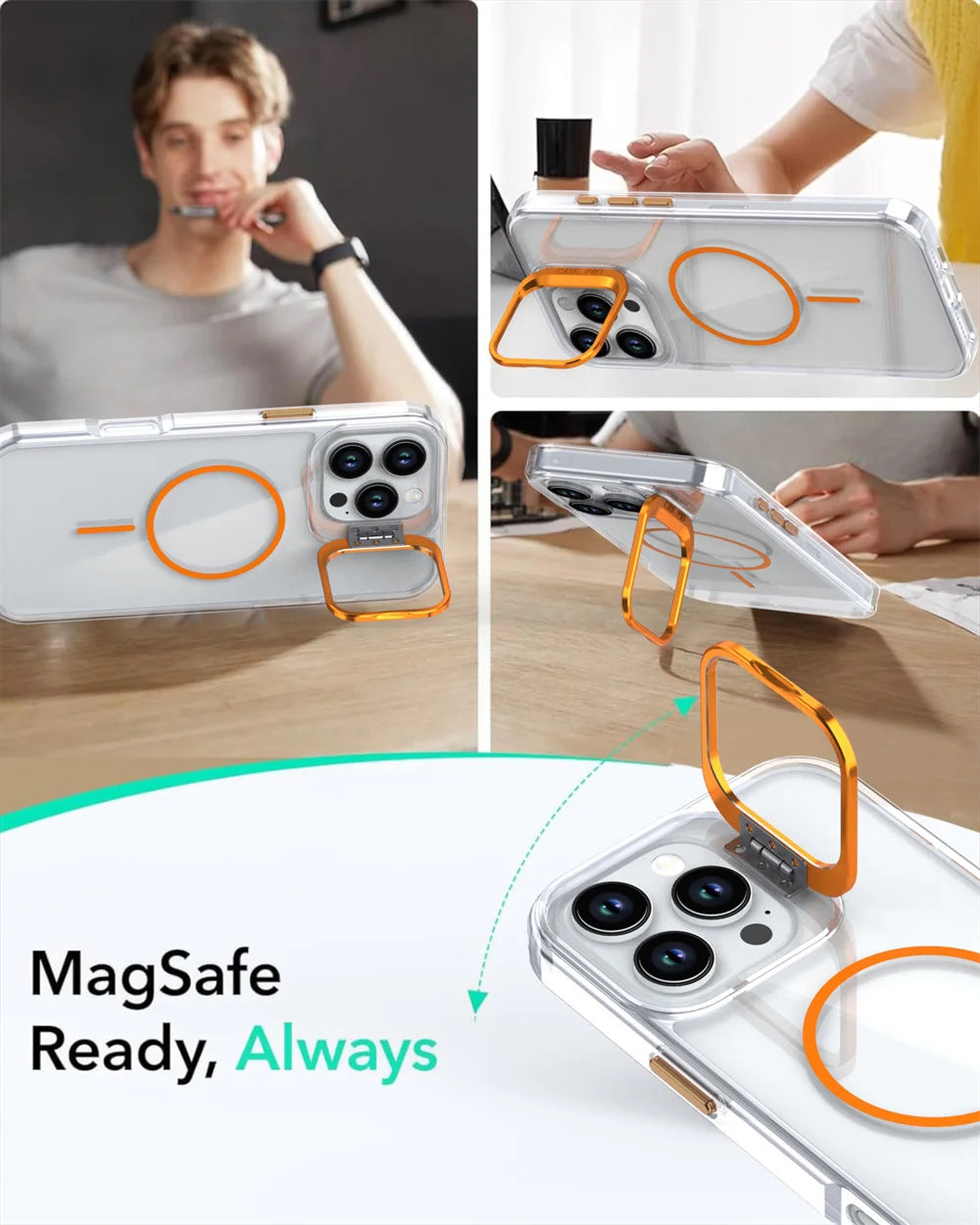 MagSafe Invisible Lens Stand Clear Case for iPhone 17 16 15 14 13 12 11 Pro Max