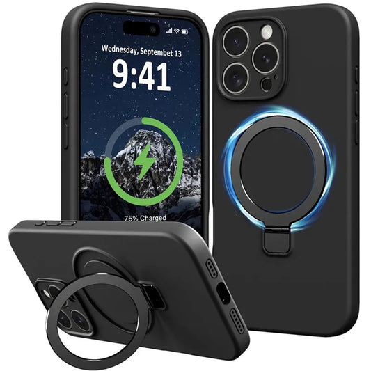 Liquid Silicone MagSafe Ring Holder Case for iPhone 16 15 14 13 12 Pro Max