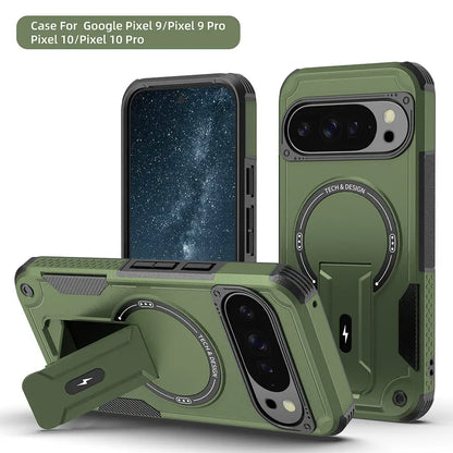Heavy-Duty Armor MagSafe Case for Google Pixel 10/9 Pro – Rugged Stand Cover