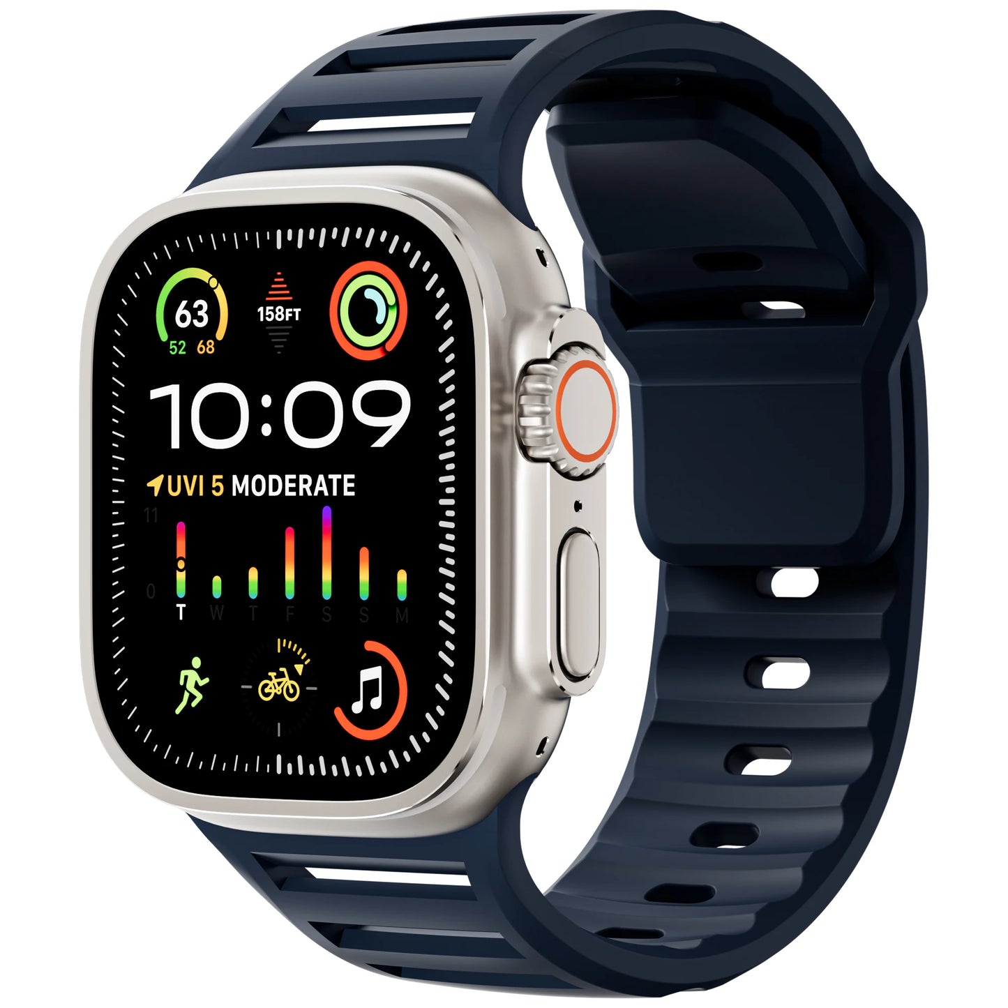 Sport Silicone Strap for Apple Watch Ultra & Series 9–4, Adjustable 42–49mm Wristband