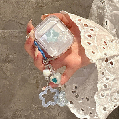 Cute 3D Star & Heart Clear Case with Bell for AirPods 1 2 3 Pro 2 Soft Cover