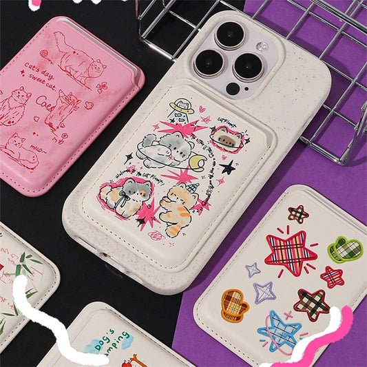 INS Graffiti Magnetic Leather Card Holder Wallet Case for iPhone 15 Pro Max & S23 Ultra