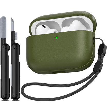 Leather Texture AirPods Pro 3 (2025) Case – Full Protection with Lanyard & Kit