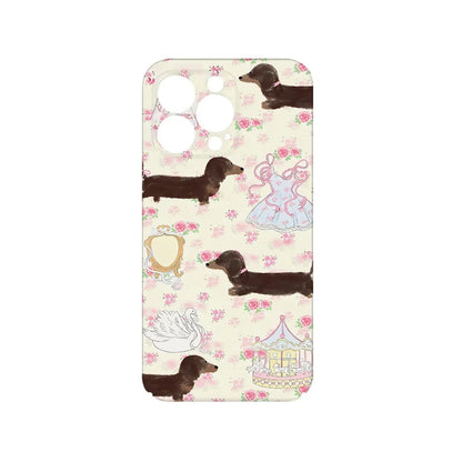 INS Floral Sausage Dog Case for iPhone 16 Pro Max 15 14 13 12 11 Pro Plus