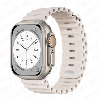 Ocean Silicone Strap for Apple Watch Ultra 2 & Series 9–3 SE, Adjustable 40–49mm Band