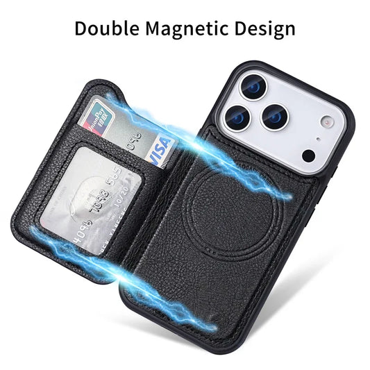 MagSafe Flip Leather Wallet Case for iPhone 17 Air 16 15 14 13 12 Pro Max