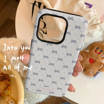 INS Korean Blue Bow Tie Case for iPhone 16 Pro Max 15 14 13 12 11 16 Plus