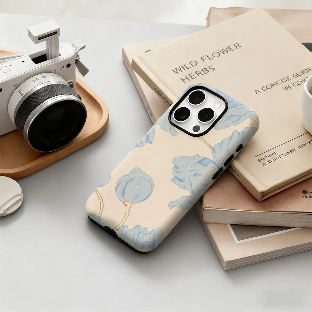 Serene Blue Floral Case for iPhone 17 16 15 14 13 12 Pro Max Plus