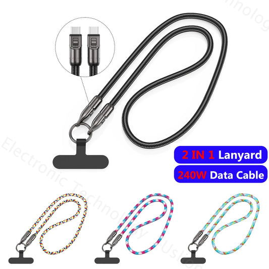 2-in-1 USB-C Lanyard Cable 240W PD3.1 Fast Charge for Laptop & MacBook