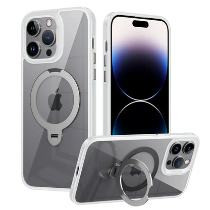 Clear Magnetic iPhone Case with Rotating Folding Stand – 12 to 16 Pro Max