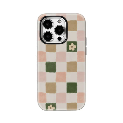 Flowers Checkerboard Case for iPhone 17 16 15 14 13 Pro Max Plus Double-Layer