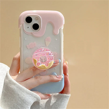 Korean Cute Ice Cream Donut Ring Holder Stand Case for iPhone 11, 12, 13, 14 Pro Max