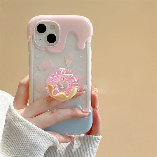 Korean Cute Ice Cream Donut Ring Holder Stand Case for iPhone 11, 12, 13, 14 Pro Max