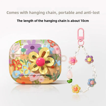 Flower TPU Protective Cover with Keychain for AirPods 1/2/3/4 & AirPods Pro
