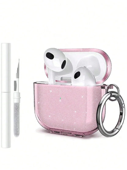 Clear Glitter Case for AirPods 1–4 & Pro 2 with Cleaning Kit