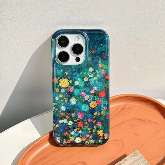 Blue Wildflower Glitter Case for iPhone 12–16 Pro Max – Glossy & Sparkly