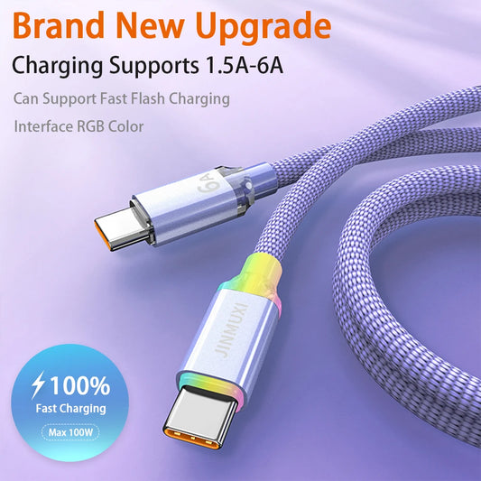 USB Type-C Fast Charging Cable 20W–120W 6A for iPhone 15/16 Xiaomi Huawei