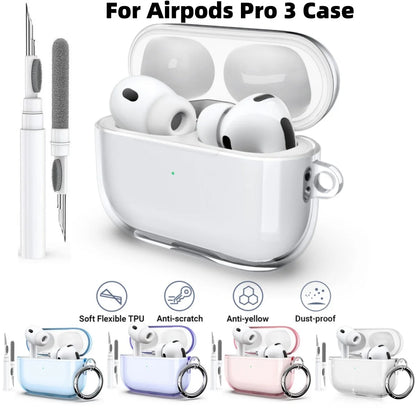 2025 Clear Case for AirPods Pro 3 – Shockproof Cover with Keychain & Cleaner Kit