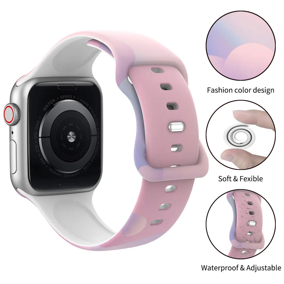 Aurora Silicone Strap for Apple Watch Ultra 49mm & Series 10–5, Sizes 46–38mm