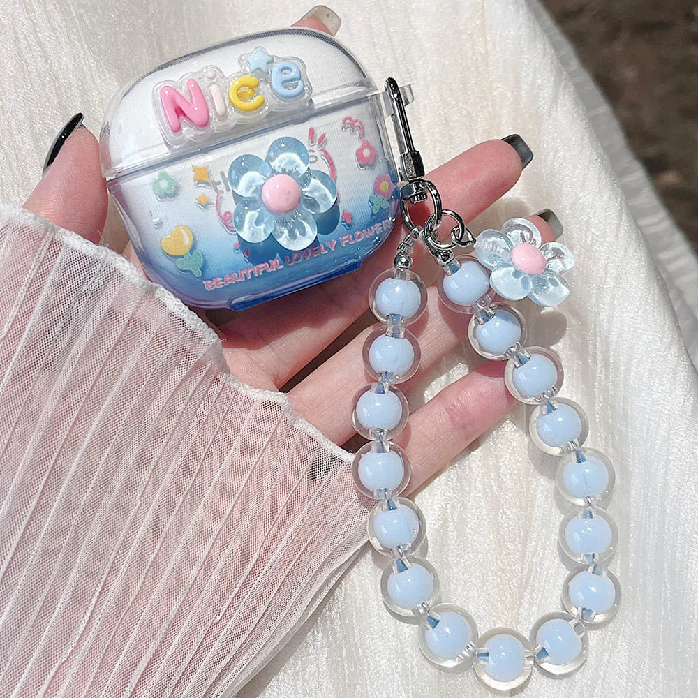 Korean Floral TPU Case for Lenovo LP40 Pro/LP40S | Clear Cover with Beaded Charm